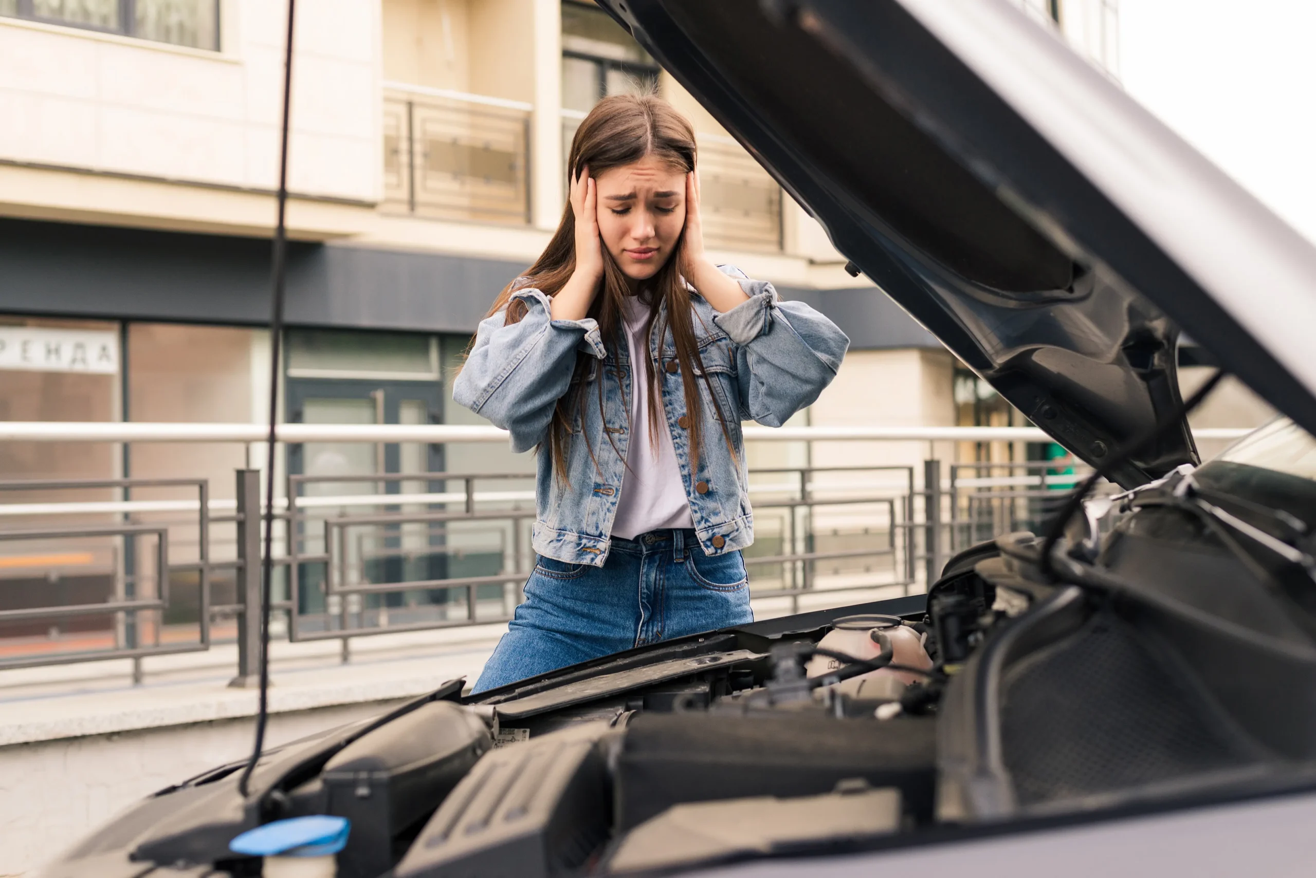 Mujer desesperada ante la avería de su coche